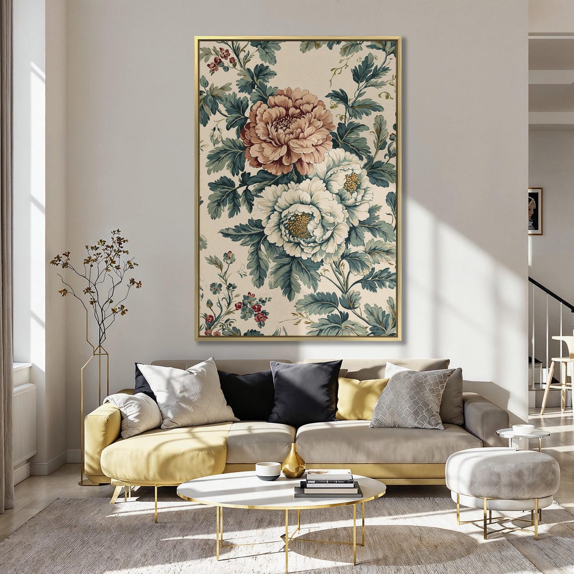 Dusty Rose Peonies With Cream Blooms Morris Style Floral Print - Image 5