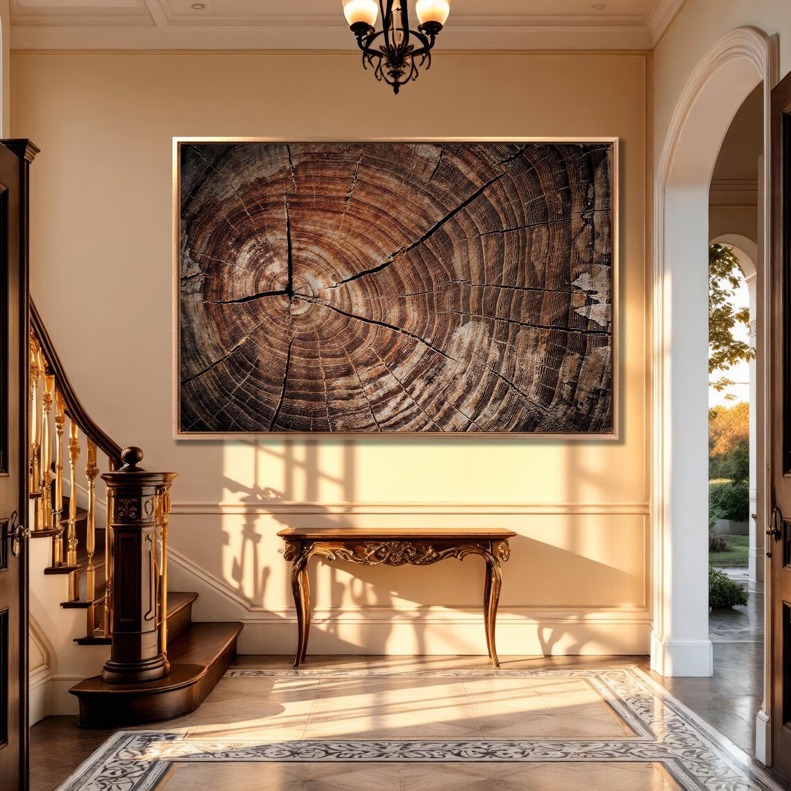 Old Oak Stump Cross Section Art Print, Rustic Tree Rings - Image 4