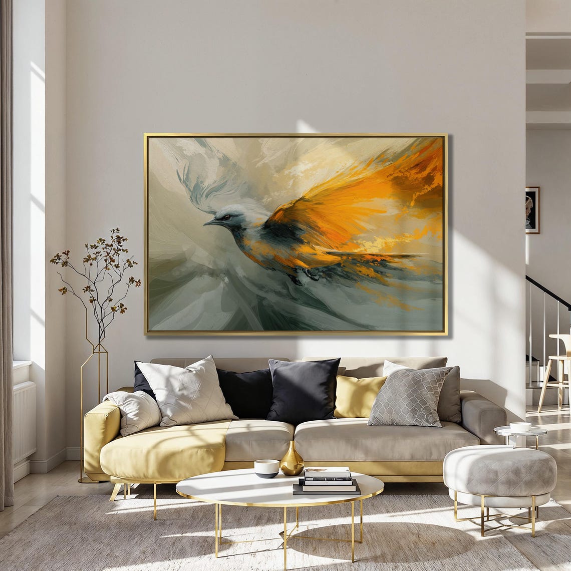 Bird In Flight With Orange And Gray Feathers Abstract Painting Poster - Image 4