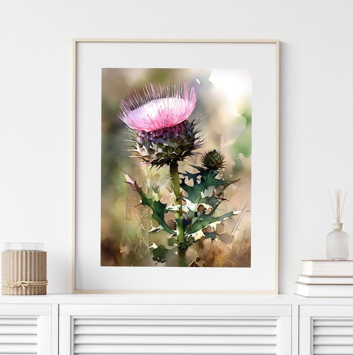 Close Up Pink Thistle Watercolor Botanical Floral Art Poster - Image 3