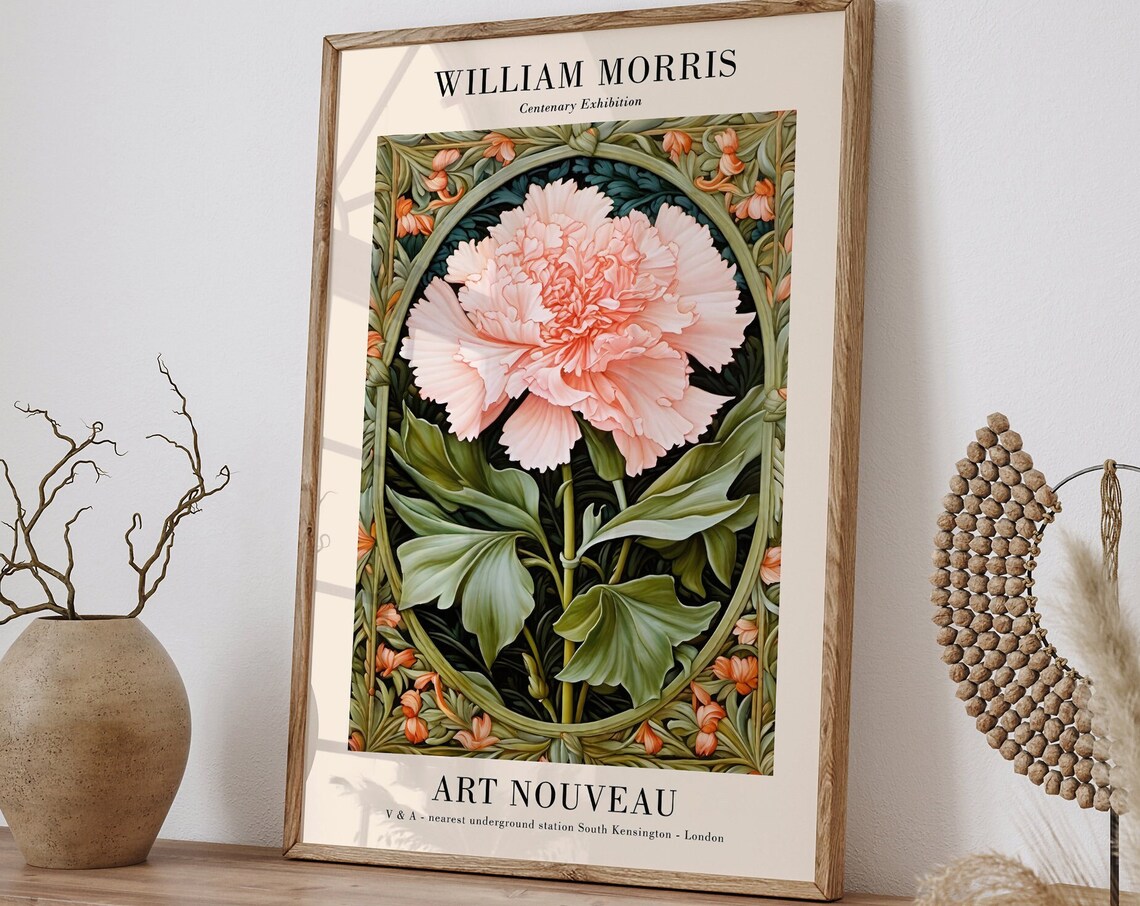 William Morris Centenary Art Nouveau Pink Carnation Flower Poster - Image 6