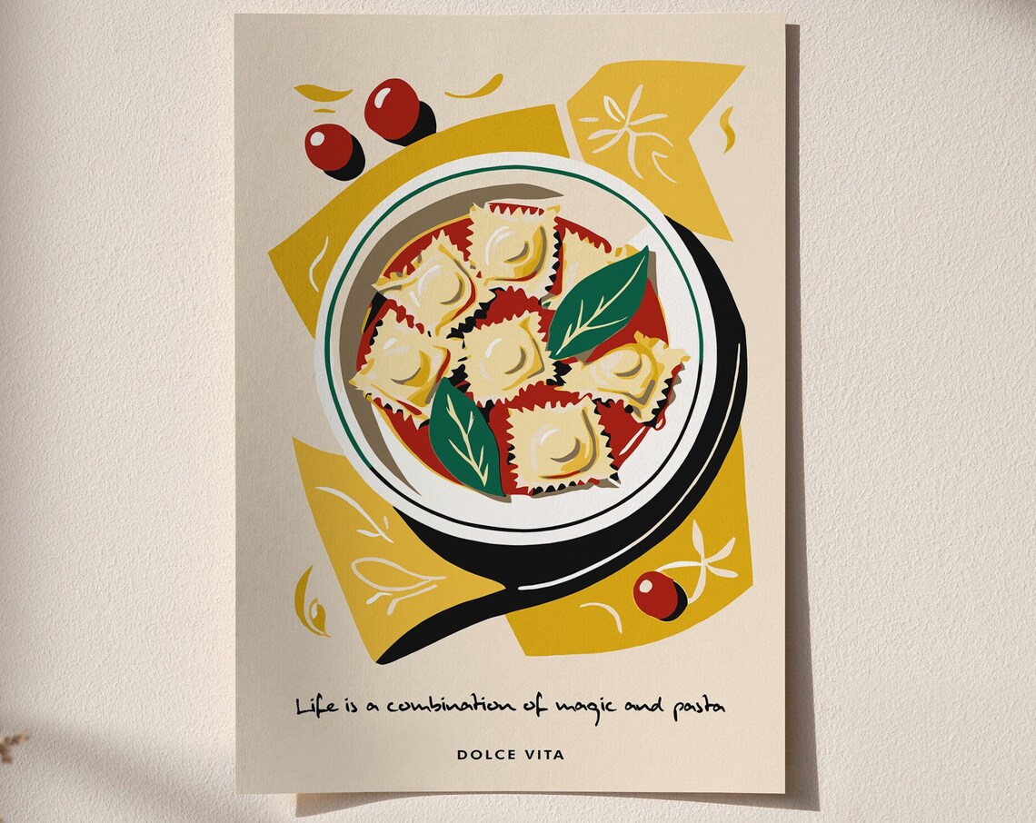 Ravioli Bowl Dolce Vita Life Is Magic and Pasta Italian Food Poster