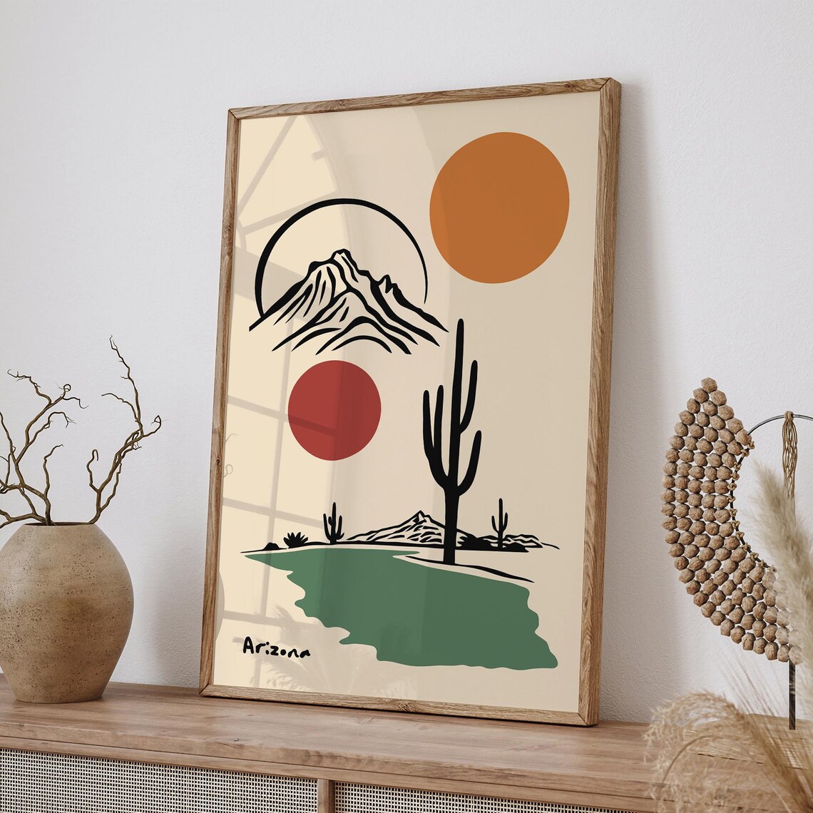 Arizona Minimalist Desert Saguaro Mountain Sun Line Art Poster - Image 6
