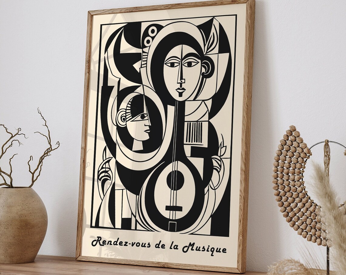 Rendez-vous de la Musique Cubist Black White Music Art Print