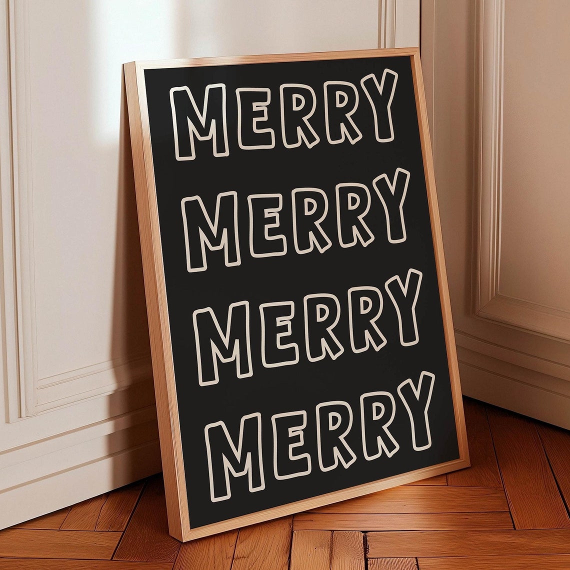 Merry Merry Merry Merry Black Christmas Typographic Quote Poster