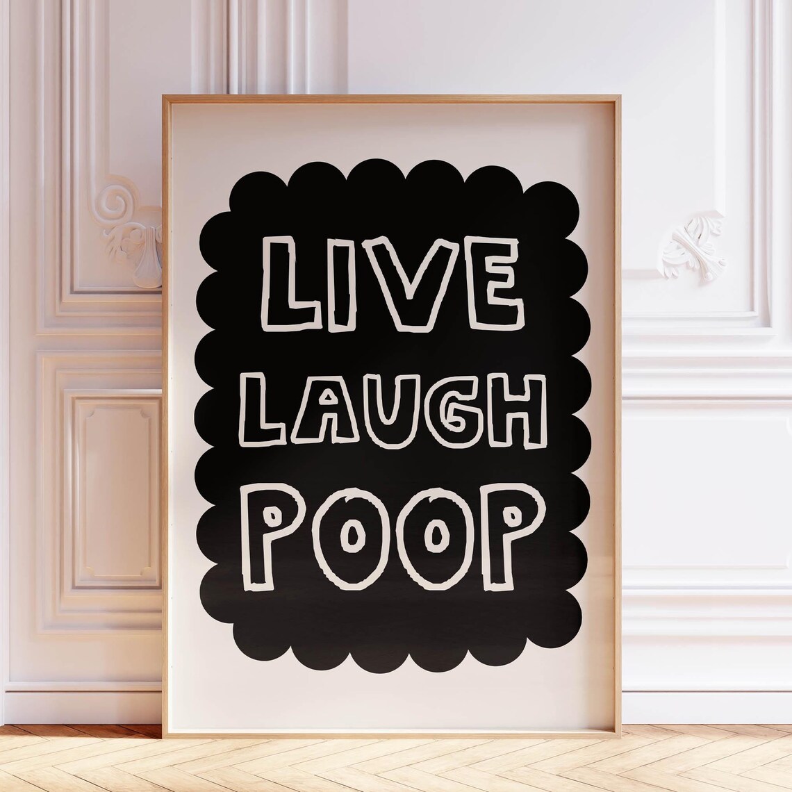 Live Laugh Poop Funny Bathroom Quote Black Retro Decor Scallop Poster