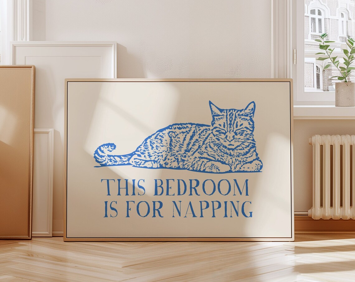 This Bedroom Is For Napping Blue Cat Engraving Bedroom Poster - Image 3