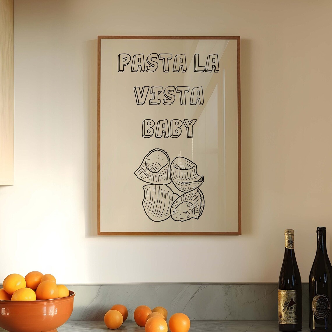 Pasta La Vista Baby Conchiglie Pasta Shell Funny Kitchen Wall Poster