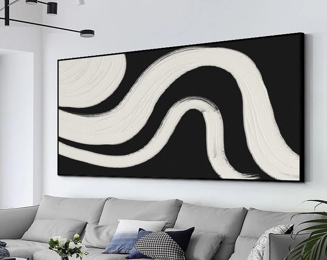 Black White Minimalist Abstract Painting, Wabi Sabi - Image 5
