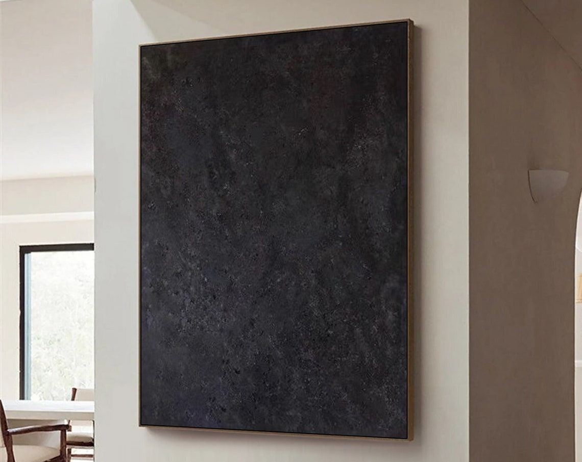 Black Wabi Sabi Wall Art Black Starry Sky Abstract Painting Large Black Minimalist Wall Art Textured Painting Entrance Wall Decor