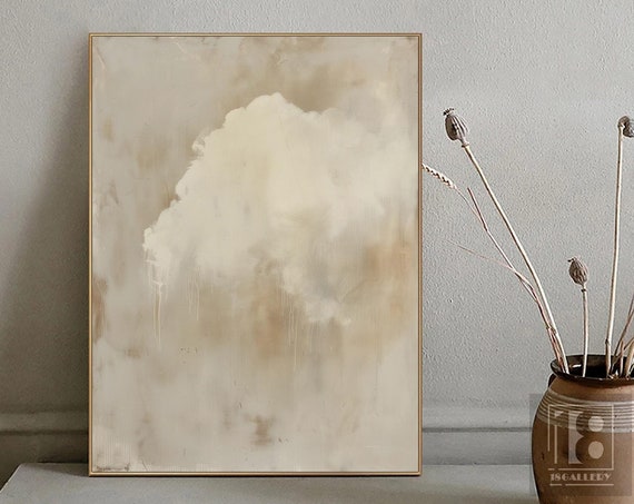 Original White Cloud Abstract Painting White Cloud Texture Wall Art Neutral Beige Abstract Art Modern Minimalist Sky Painting Living Room