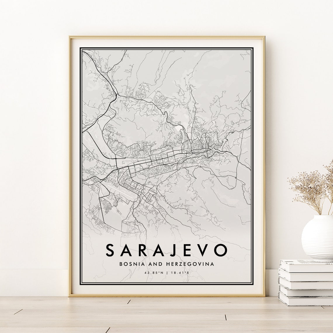 Sarajevo Minimalist Street Map Coordinates Bosnia Travel Poster