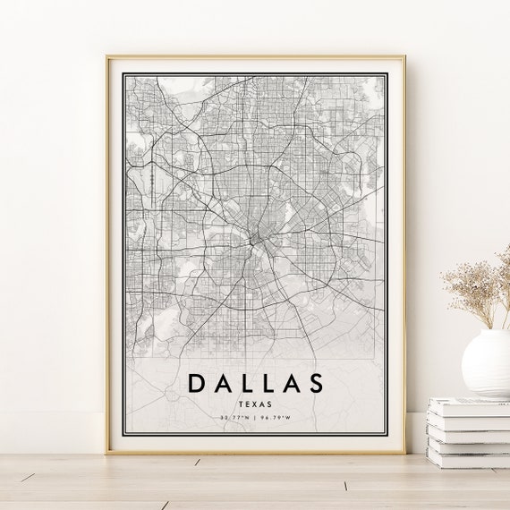 Dallas Map Print, Retro Texas Street Art Poster