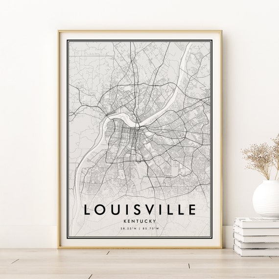 Louisville Map Print, Kentucky Retro Street Poster