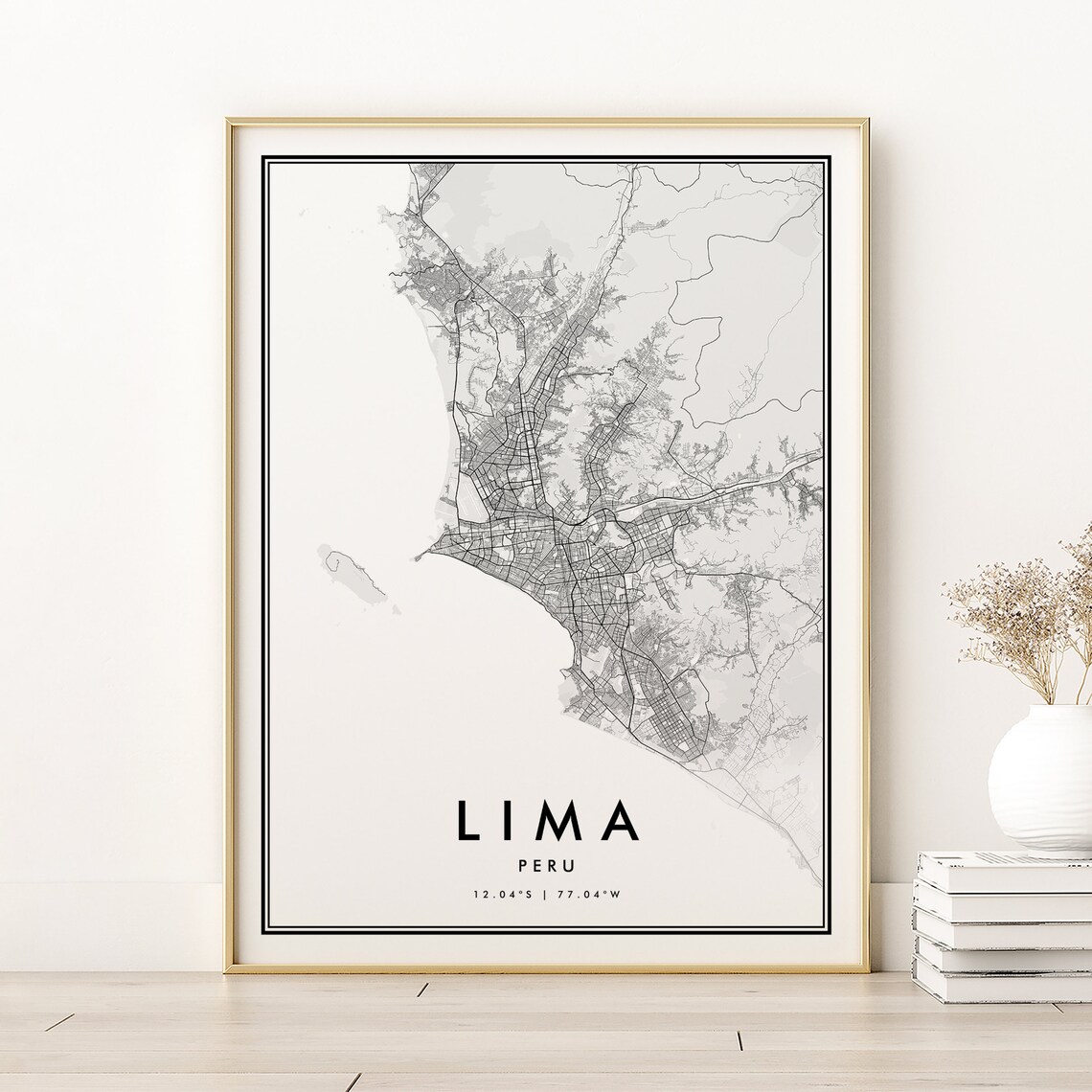 Lima Map Print, Minimalist Retro City Poster