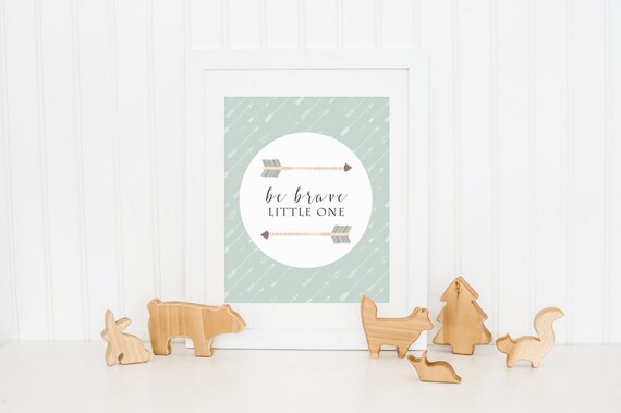 Be Brave Little One Nursery Print Tribal Wall Decor Blue Baby Boy Playroom Arrow Any Size