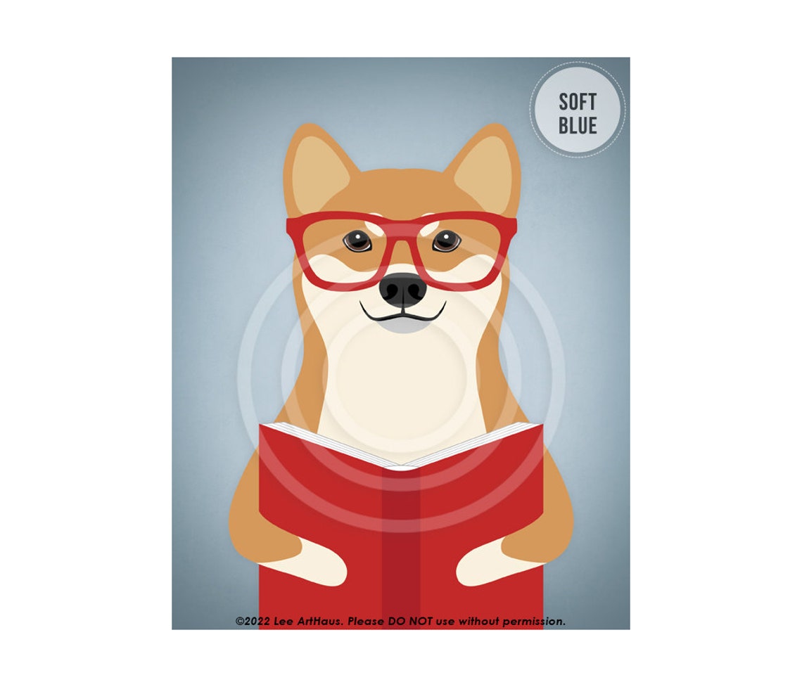 661dp Shiba Inu Art Red Shiba Inu Reading Book Wall Art Teacher Appreciation Gift Shiba Inu Print Girls Room Wall Art Book Nursery - Image 2