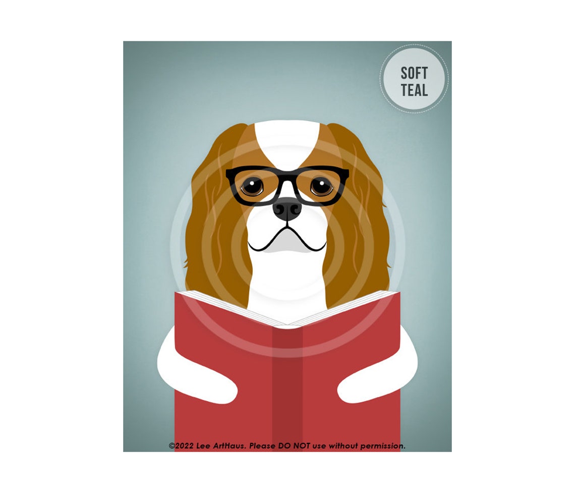 Blenheim Cavalier King Charles Spaniel Reading Book Dog Poster - Image 4