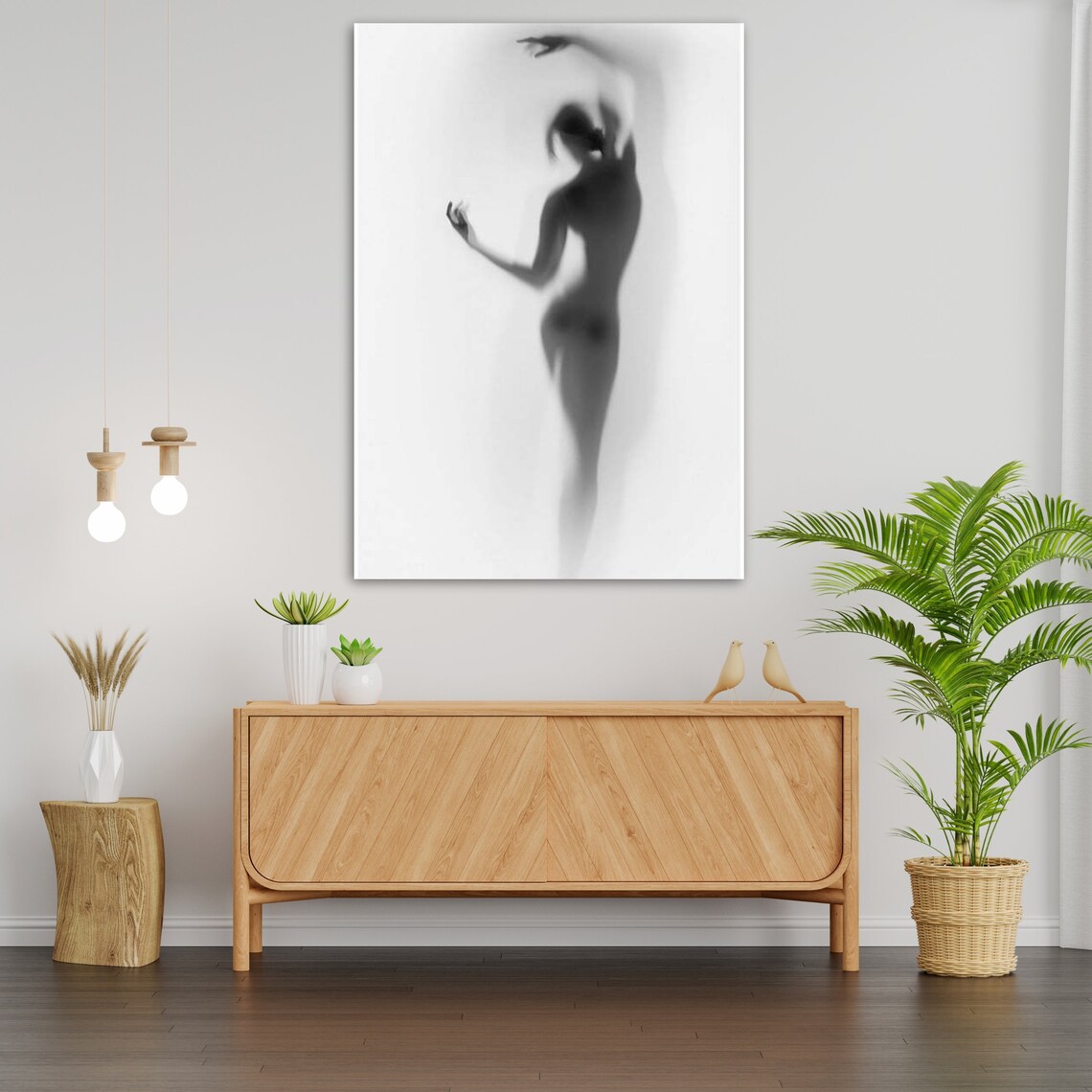 Blurred Dancing Woman Silhouette Behind Glass Black And White Art Poster - Image 3