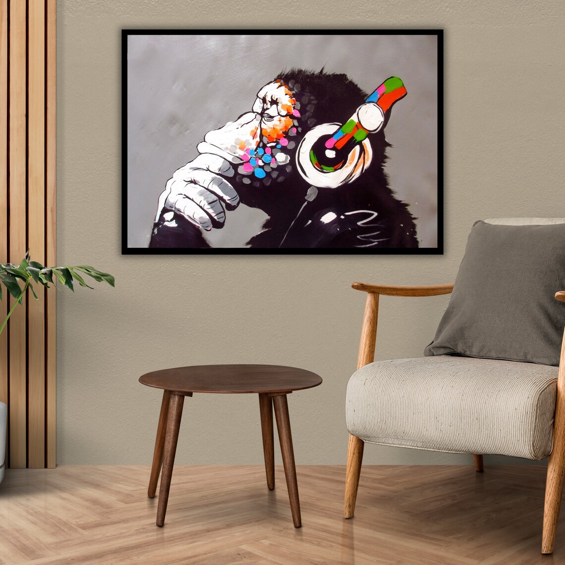 Monkey With Headphones Graffiti Style Street Art Painting Funny Wall Art - Image 2