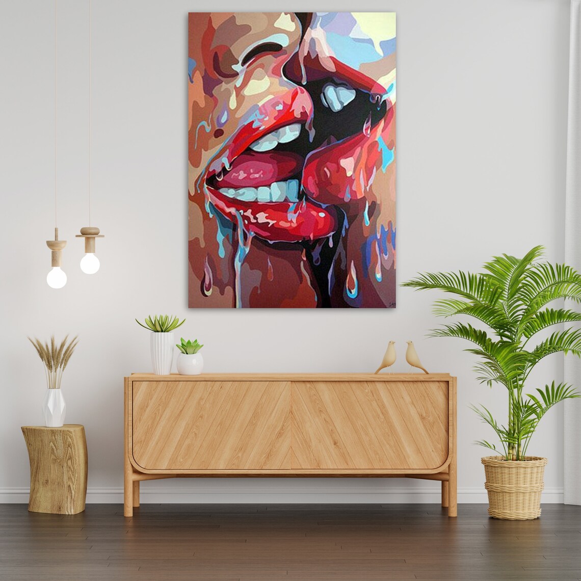 Glossy Red Lips Pop Art Painting Bold Dripping Lipstick Beauty Wall Art - Image 3