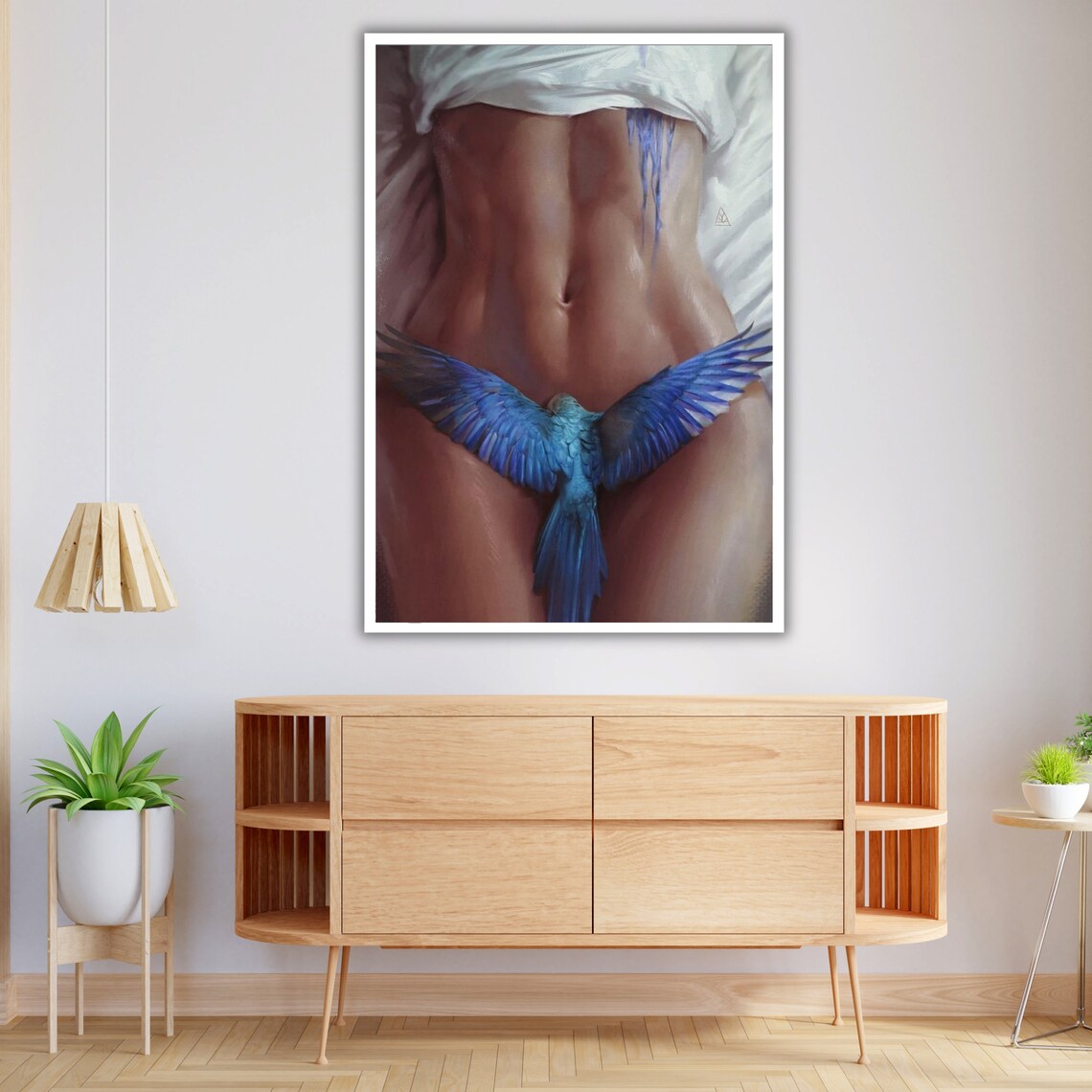 Female Torso With Blue Bird Fine Art Nude Figure Painting Wall Art - Image 4