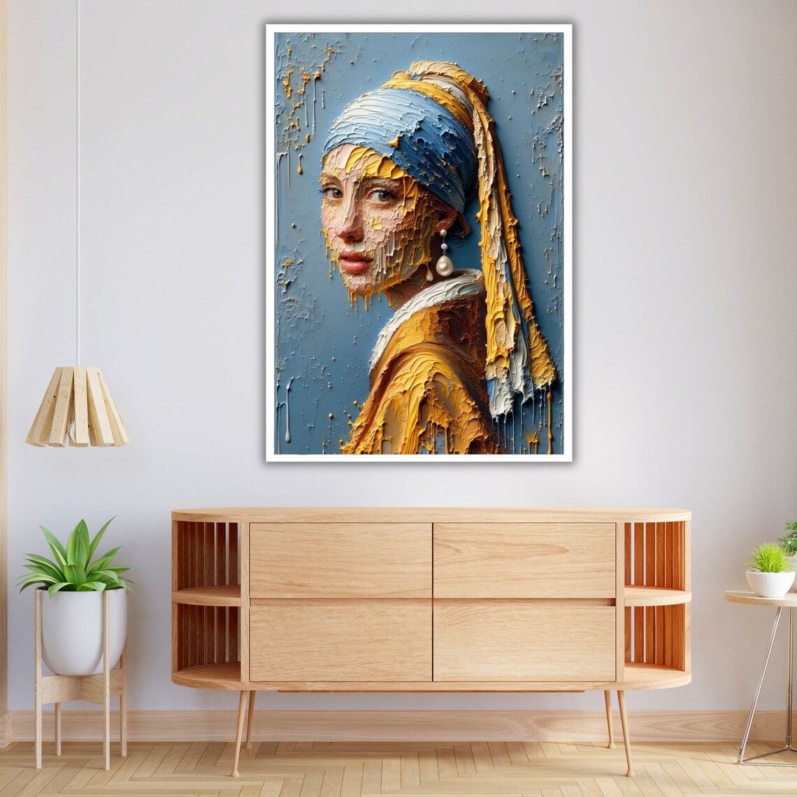 Vermeer Girl With A Pearl Earring Textured Impasto Blue Gold Art Print - Image 4