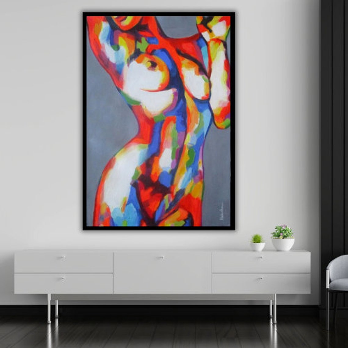 Vibrant Abstract Nude Torso Multicolor Bold Brushstroke Body Art Print - Image 4