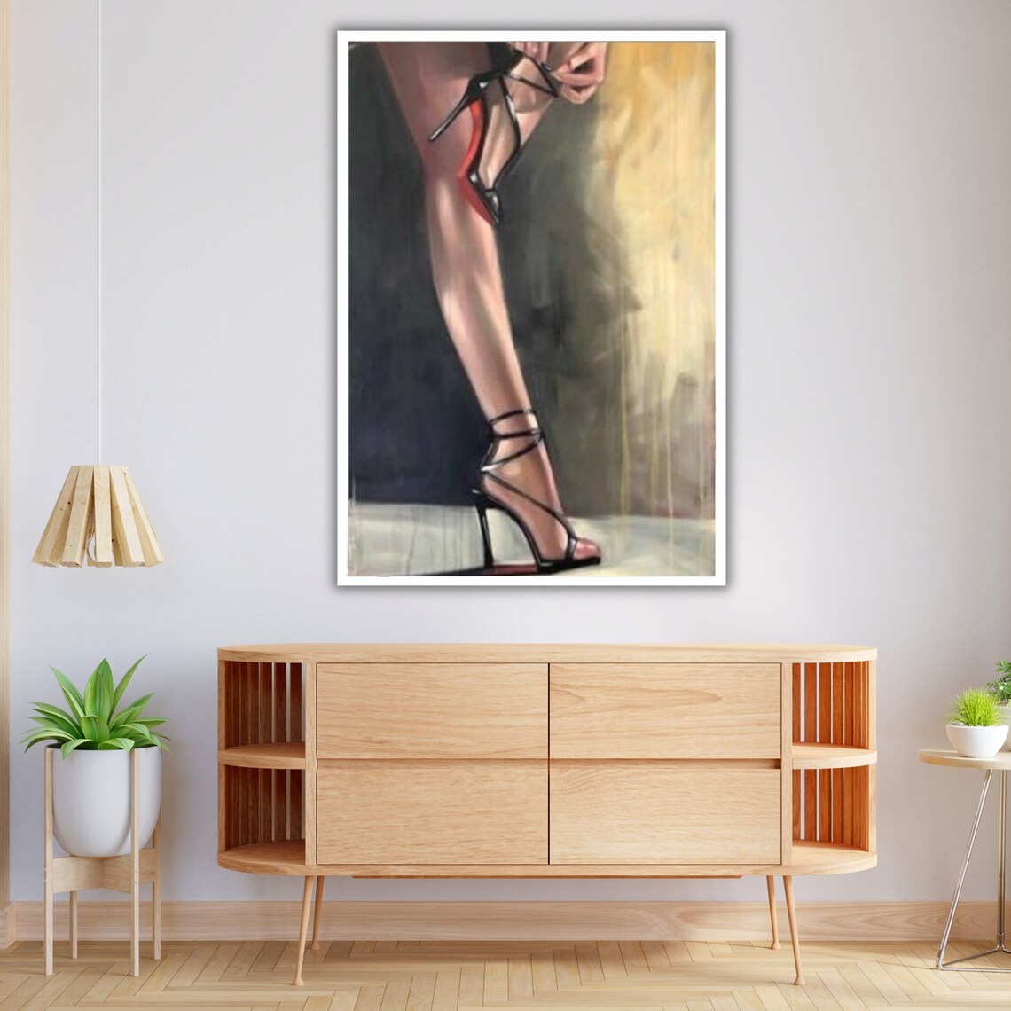 Woman Legs In Strappy Black High Heels With Red Sole Fashion Art Poster - Image 4