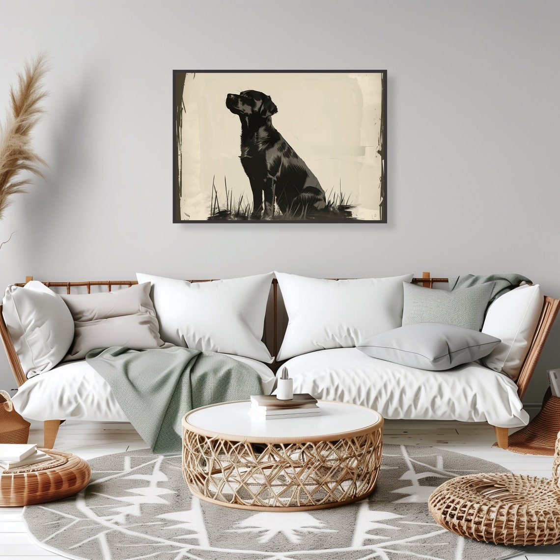 Black Labrador Retriever Ink Style Sitting Loyal Dog Art Print - Image 2
