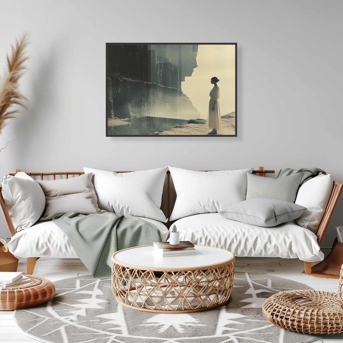Woman Facing Giant Cliff Profile Surreal Scene Design Art Print - Image 2