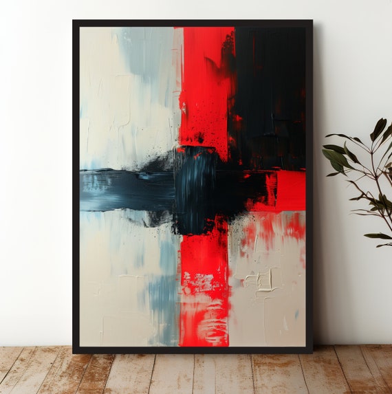Vibrant Abstract Cross Art Print Modern Red Black Gold Religious Wall Decor Spiritual Home Office Poster Museum Quality Artwork