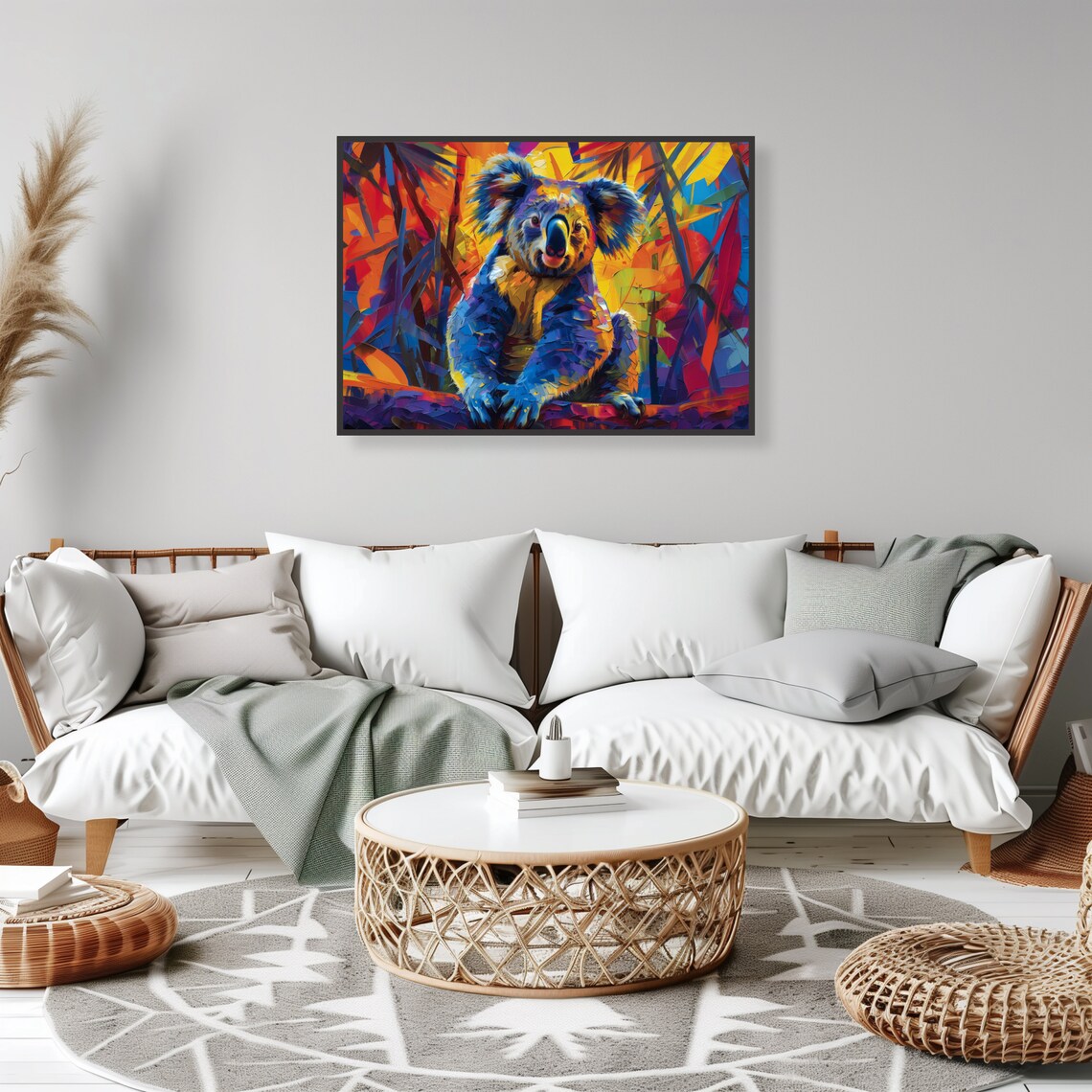 Colorful Koala Sitting in Eucalyptus Vibrant Rainbow Wildlife Art Poster - Image 2