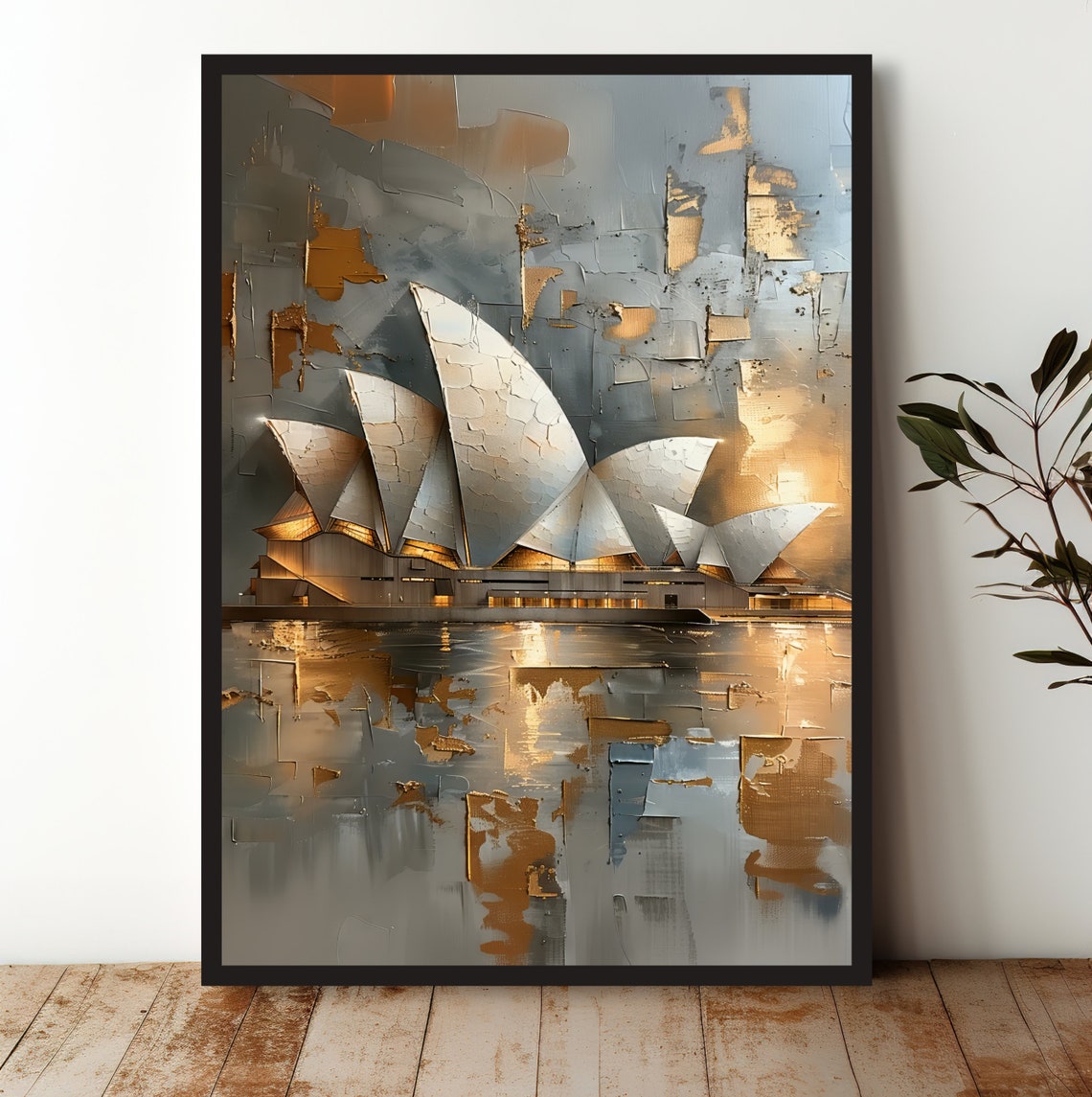 Sydney Opera House Gold Grey Impasto Elegant Australia Travel Poster