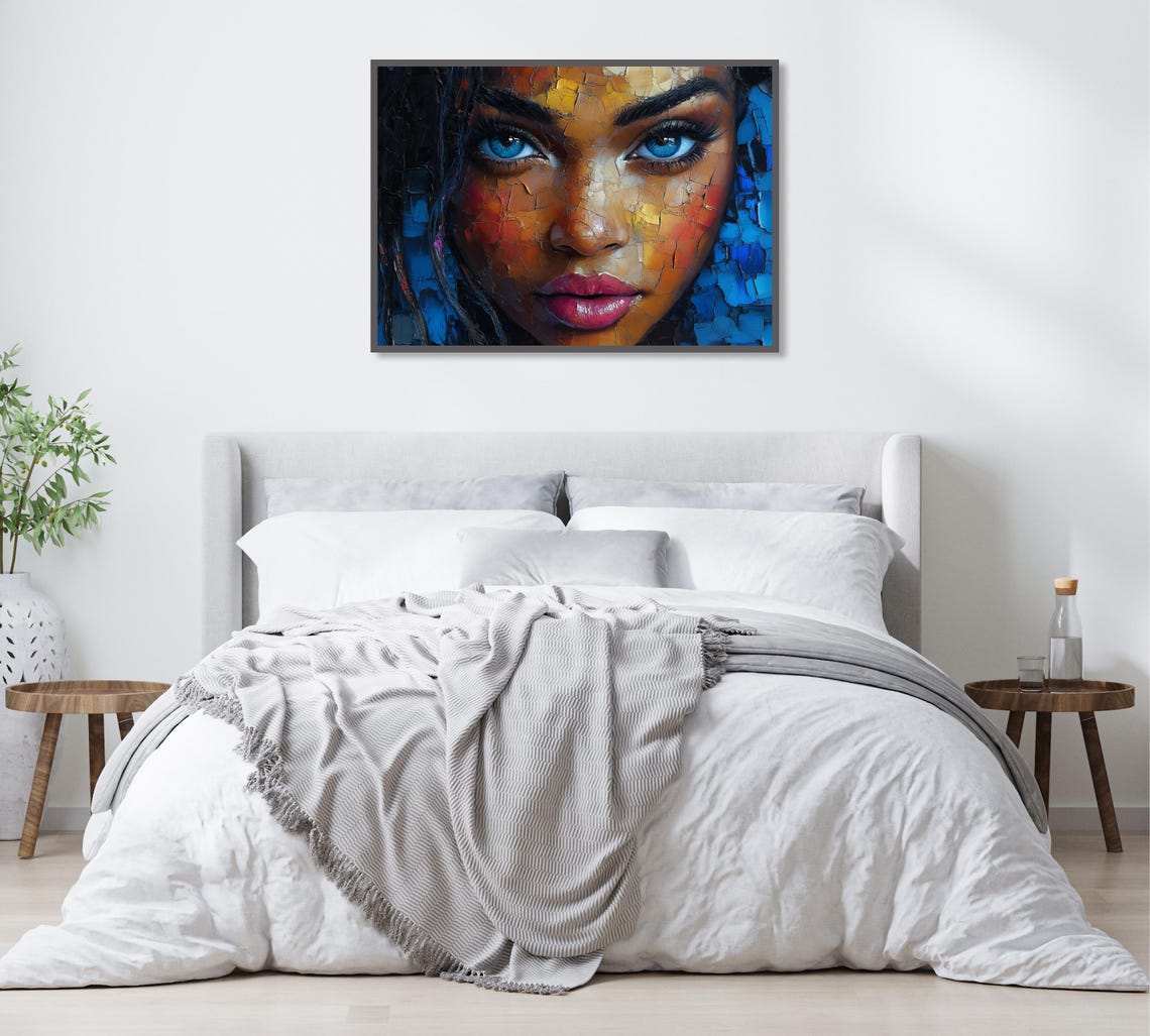 Abstract Portrait Art With Vibrant Blue Eyes And Bold Texture For Modern Decor Unique Wall Art Print For Home Office - Image 2