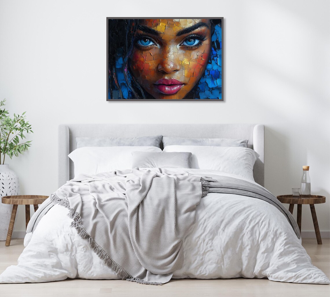 Abstract Woman Portrait With Striking Blue Eyes Cracked Texture Poster - Image 2