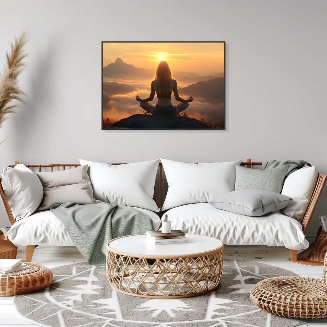 Woman Meditating On Mountain Top At Golden Sunrise Mindfulness Art Poster - Image 2