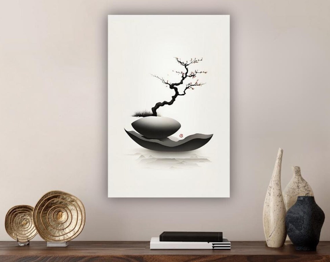 Japandi Zen Minimalist Ink Wash Wall Art Print - Image 2