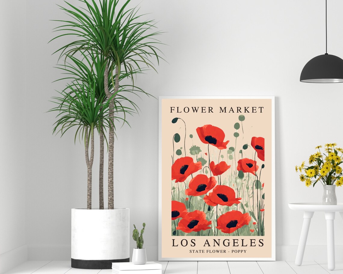 Flower Market Los Angeles Poppy State Flower Vintage Botanical Poster - Image 2