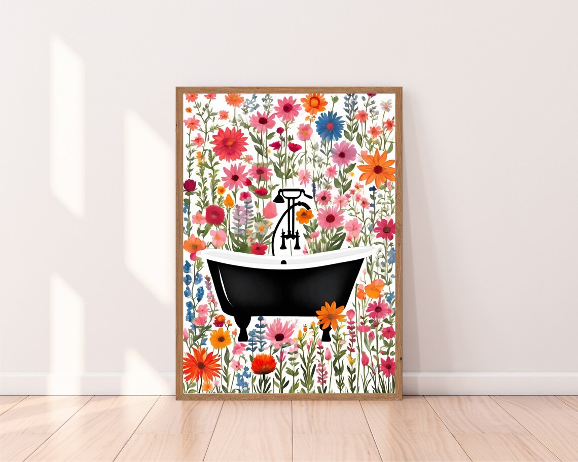 Clawfoot Bathtub Wildflower Wall Colorful Floral Bath Art Poster - Image 2