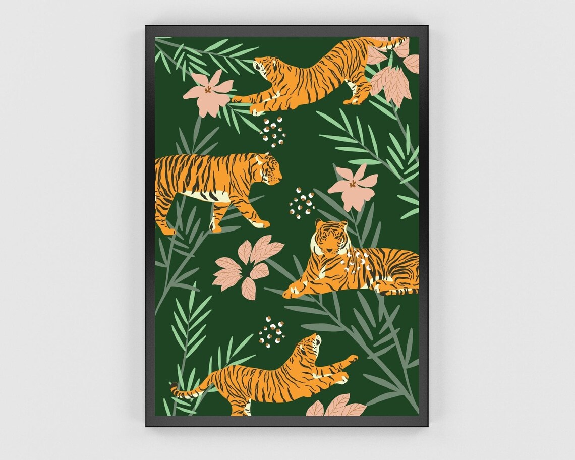 Jungle Tiger Art Print, Tropical Animal Wall Art - Image 2