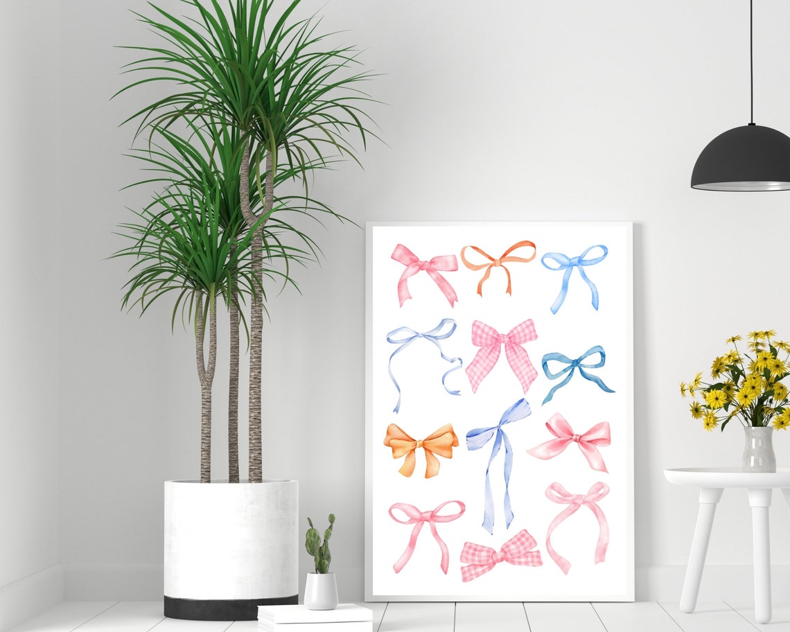 Colorful Watercolor Bow Collection Pink Blue Orange Wall Poster - Image 2