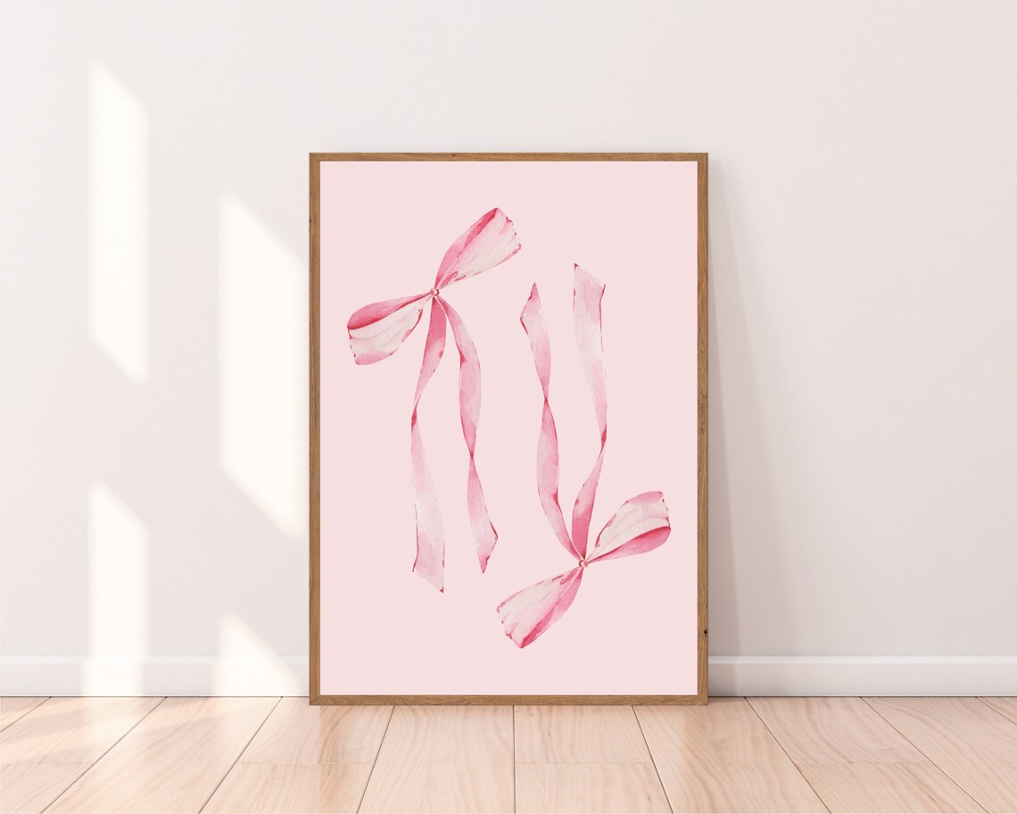 Pink Ribbon Bows Watercolor Coquette Minimal Girly Wall Poster - Image 2