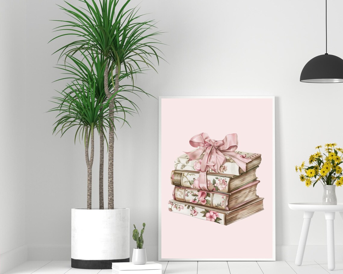 Vintage Coquette Stack Of Books Poster Print - Image 2