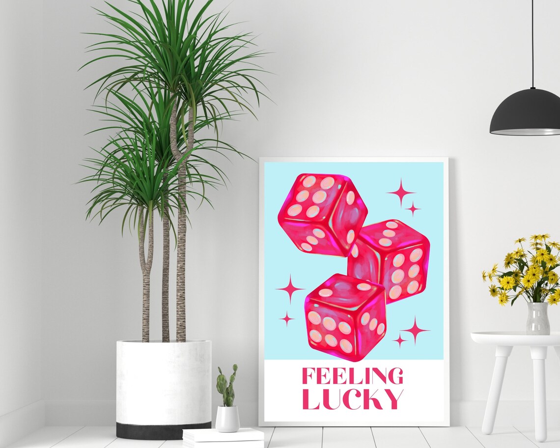 Feeling Lucky Red Dice Blue Casino Preppy Lucky Quote Art Poster - Image 2