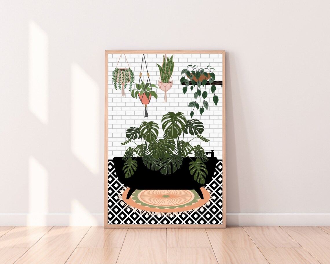 Bathtub Botanical Bathroom Art Print, Green Decor - Image 2
