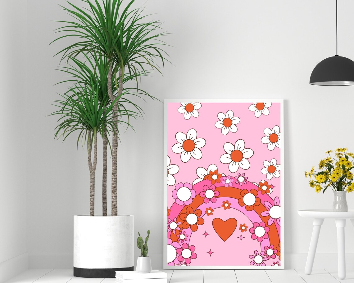 Retro Floral Rainbow Abstract Flowers Art Print - Image 3