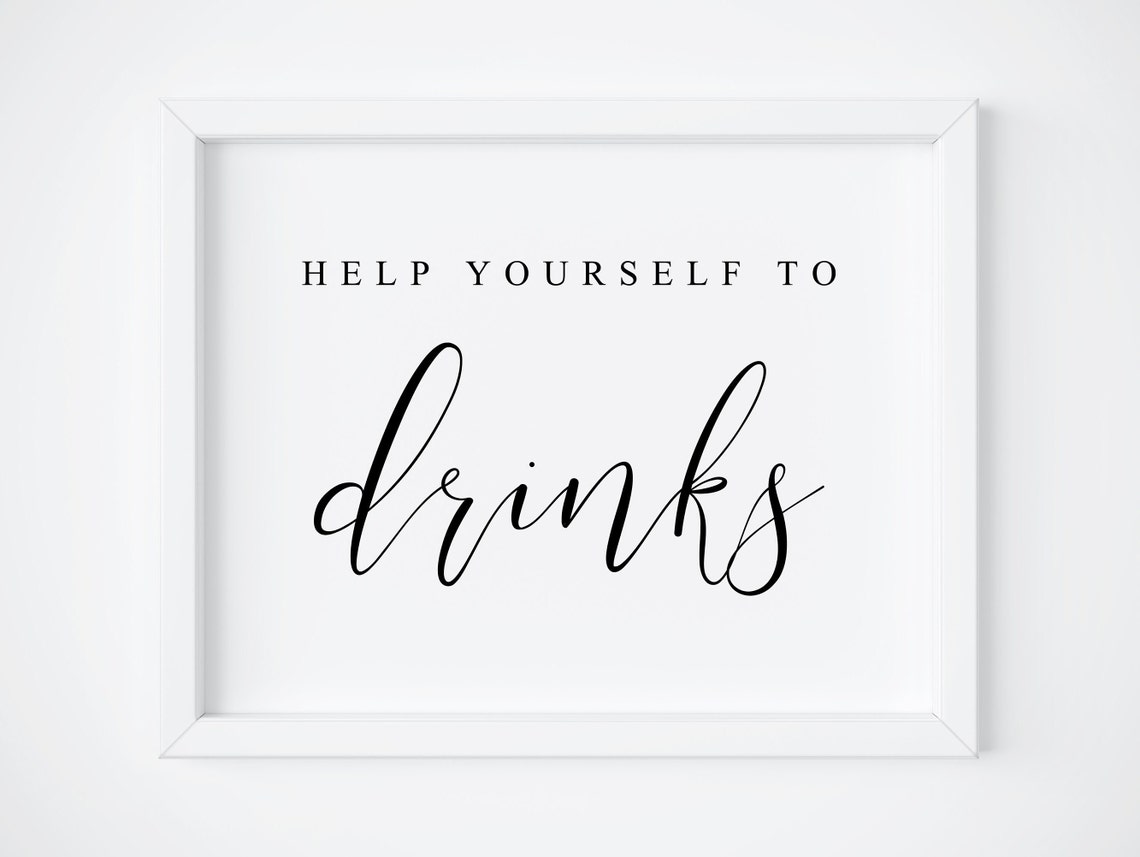 Help Yourself To Drinks Wedding Beverage Bar Sign Script Poster