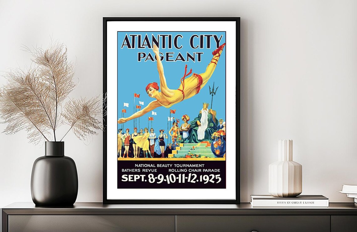 Atlantic City Pageant 1925 Beauty Tournament Diver Vintage Poster - Image 2