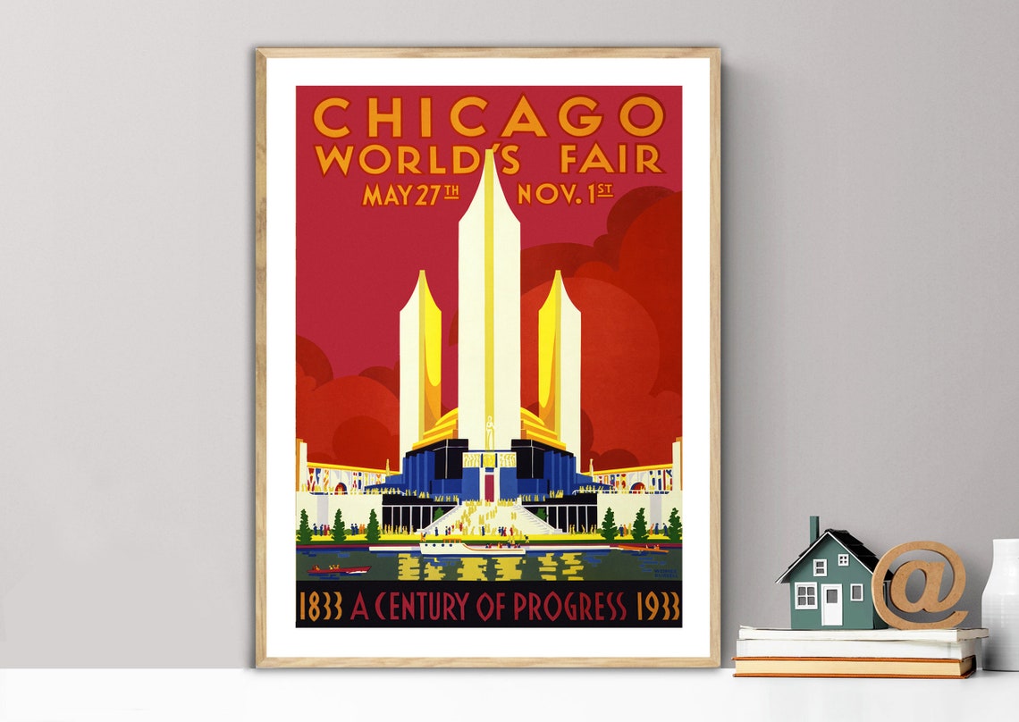 Chicago Worlds Fair 1933 Century of Progress Art Deco Poster Art
